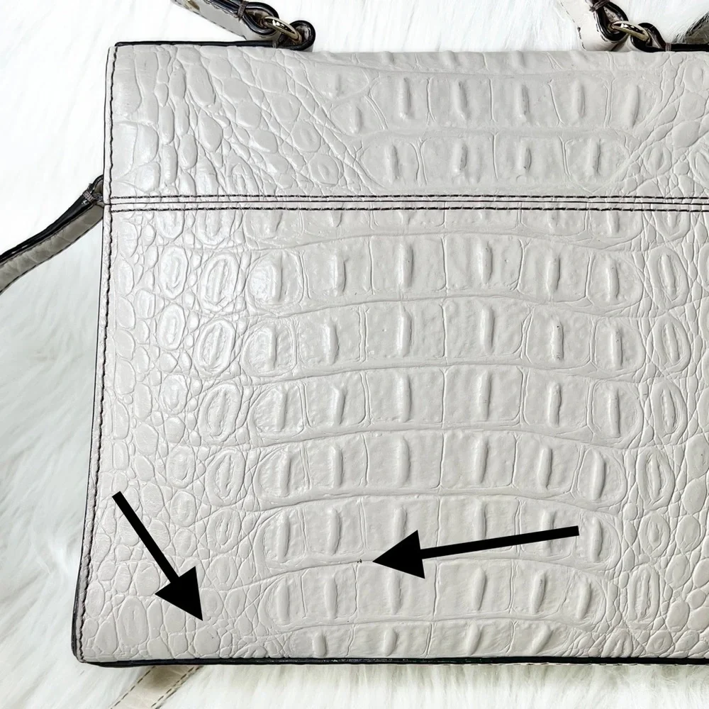 SOLD-Kate Spade Croc Leather Medium Satchel Handbag, Cream Ivory Beige - Picture 9 of 12